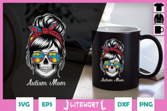 Autism Mom Awareness Messy Bun SVG Graphics for Crafts