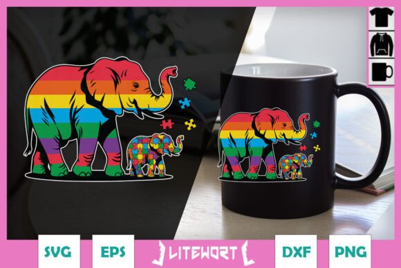 Elephant Mom and Child Autism SVG Graphics for Crafts