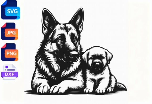 German Shepherd Mom and Puppy Dog SVG Graphics for Crafts