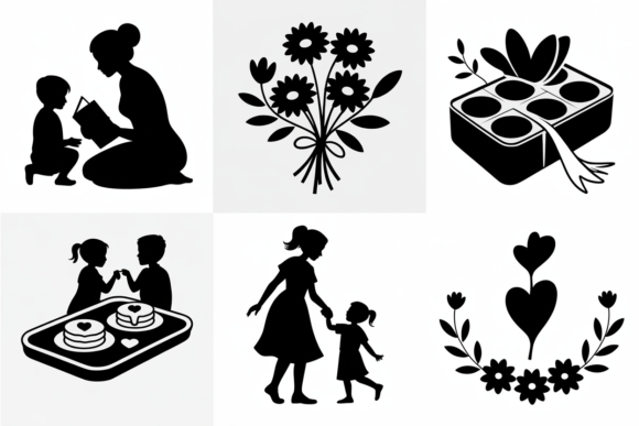Mom and Kids Silhouette SVG Bundle for Crafts and Graphics