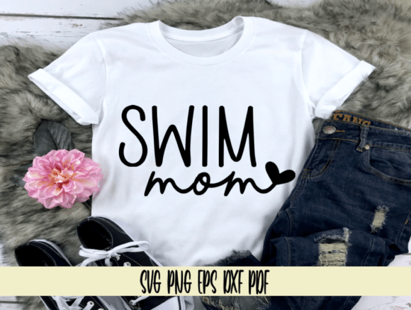 Swim Mom with Heart: A Graphic Design Asset for Crafts and Graphics