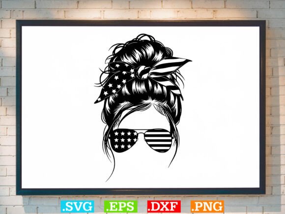 USA Flag Messy Bun Svg for Real Embroidery Projects